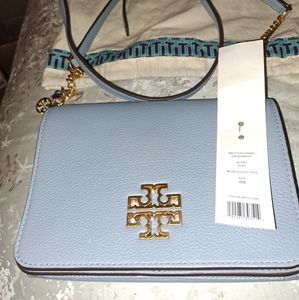 Tory Burch Britton combo crossbody Blue Cloud pebbled leather NWT.